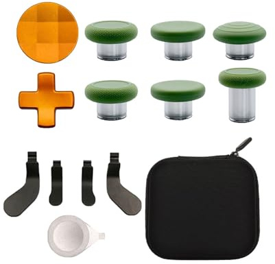 Hzxkqmil Joysticks en Métal et Palettes Arrière pour Xbox Elite Series 2 | 13 en 1 6 Joysticks de Rechange 4 Boutons de Gâchette Arrière, 2 D-Pads, 1 Outil de Réglage pour Xbox Elite 2, Vert + Orange