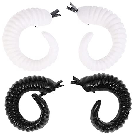 Didiseaon Fancy Sheep Horns Hairclip Two Pairs Artificial Halloween Cosplay Headwear Black and White Hair Clips for Sheep Costume