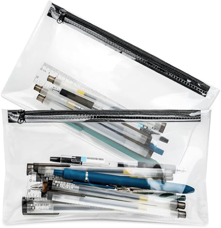Clear Pencil Case for Exams, 2PCS Transparent Pen Case, Waterproof PVC Pencil Pouch, Versatile Storage Bag for Stationery, Toiletries, Makeup, Travel & Office Supplies (2PCS-20cm)