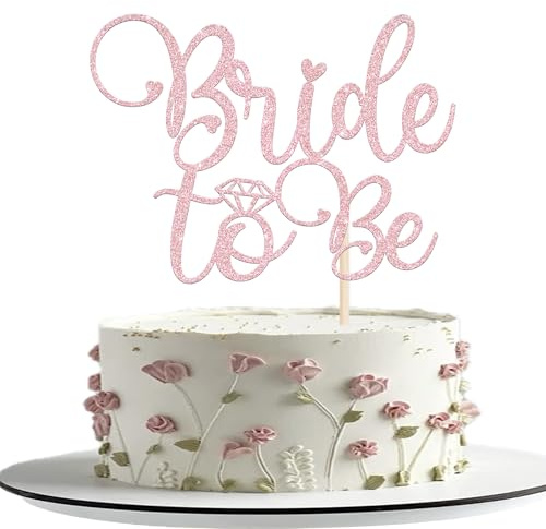 SYKYCTCY 1 Pack Bride to Be Cake Topper Glitter Ring Cake Pick Bride to Be Cake Pick for Wedding Bachelorette Bridal Shower Theme Party Cake Decoration Supplies Pink