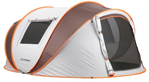 EchoSmile Tienda de Campaña Pop Up para 5-8 Personas-Impermeable, Montaje Rapido, Ultraligera Portátil con 2 Ventanas, para Camping Senderismo Playa, Blanco&Marrón