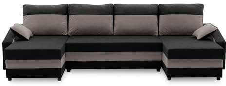 Mebligo ECKSOFA U MIT SCHLAFFUNKTION Sparta Schwarz/Grau