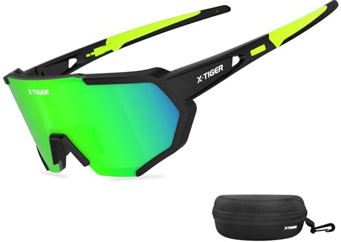 X-TIGER Fahrradbrille, Herren Damen Polarisierte Sportbrille, UV400-Schutz | Robuster TR90 Rahmen, mit montierbarem Brillenband & Ohrhaken Sonnenbrille Outdoor/Radfahren/Laufen/Autofahren/Angeln/Golf