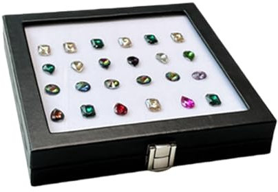 RGYBAO Praktische Schmuck-Vitrine mit Glasplatte, Präsentationshalter für Edelsteine und Kristalle, mit Schwammfutter