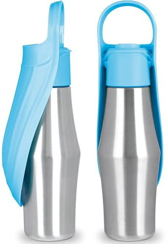 PZCC Bouteille d'eau pour Chien 750ML, Gourde Chien Promenade, Isotherme Bouteille d'eau, Pliable, Portable Acier Inoxydable 304 Bol d'eau Chat, pour Le Camping Le Randonnée (Bleu Clair, 750 ML)