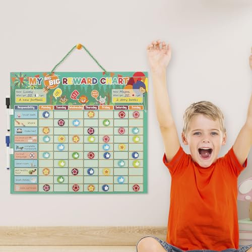harupink Tableau de récompense pour enfants avec 155 aimants et 2 stylos – Système de récompense pour les responsabilités – Planificateur de tâches Montessori – Planificateur hebdomadaire pour enfants