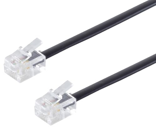 1aTTack.de 1x 6m - Telefonkabel RJ11 6/4 Stecker auf RJ11 6/4 Stecker Flachkabel 4-adrig Westernstecker schwarz