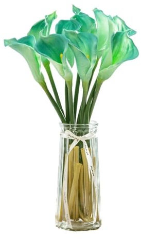 OWOHYG Bouquet da Sposa con Calle Artificiali, Fiori a Stelo Veri al Tatto con Vaso di Lusso Leggero, Decorazione per la casa per Matrimoni