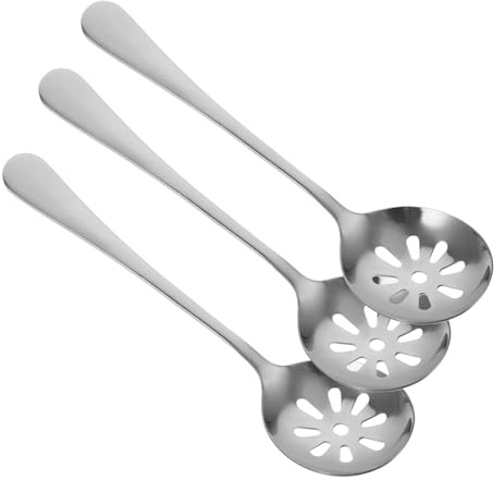 Petites Cuillères de Service Ajourées 3 Pièces en Acier Inoxydable Argenté | Bavures, Faciles à Ranger, pour Boulettes et Fruits, Lot Réutilisable pour Usage Quotidien
