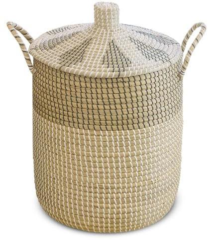 Flygoi Laundry Hamper with Lid, 4.6 Gal Wicker Laundry Baskets with Lids Handles Removable Liner, Handwoven Rattan Storage Basket for Bedroom & Living Room Home