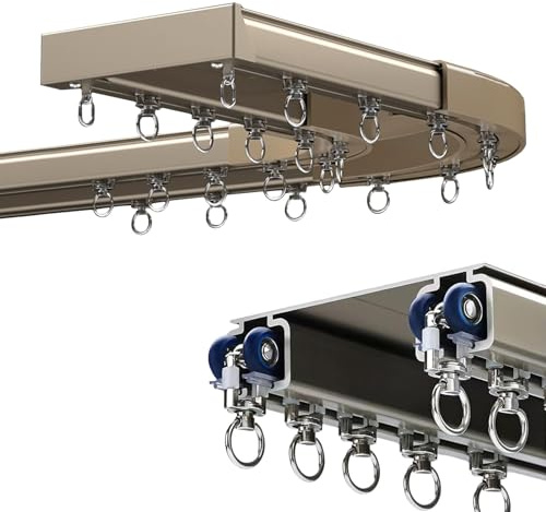 Bastone For Tende Doppio Silenzioso Per Tende A Soffitto In Alluminio, 1-6m Binario Per Tenda Per Soggiorno Camera Da Letto Divisorio, Addensato Binari Con Connettore Angolare, Pulegge(Metallic,2m)