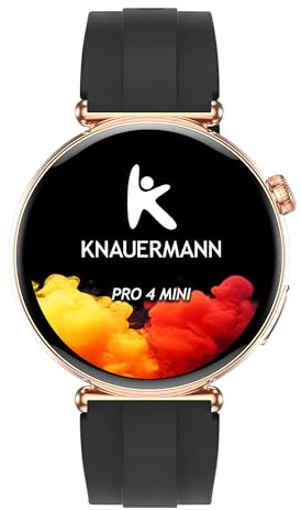 Knauermann PRO 4 MINI (2026) Rund Gold - EKG Gesundheitsuhr Blutdruck, Puls und Blutsauerstoff Messung, Schlafanalyse, Telefonie, IP67, Silikon Schwarz
