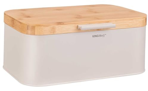 KING HOFF Portapane in acciaio con coperchio in bambù (beige)