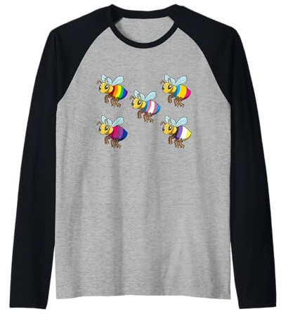 Api Arcobaleno LGBTQ Bandiere Dell'orgoglio Identità Queer Maglia con Maniche Raglan