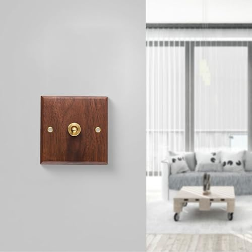 1 interruptor de palanca, placa de madera de nogal retro, palanca de latón, interruptor basculante de luz de 1/2 vías, panel de madera maciza estilo antiguo (1 banda)