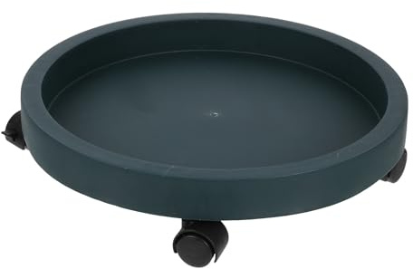Luxshiny Supporto per Piante Rotondo con Ruote, Vassoio Portavasi Mobile in Plastica Resistente, Base per Fioriera da Esterno e Interno con Carrello Portafiori Verde Scuro