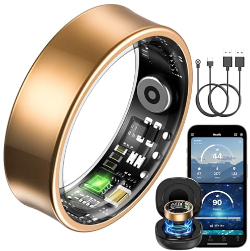 BANLVS Smart Watch Ring für Herren Damen, Fitness Ring mit 24/7 Herzfrequenz HRV, SpO2 Schlaf Temp, 176 Sportmodi, IP68 Wasserdicht Smartring, APP kein ABO, für Android und iOS (Gold, 67.8mm (12))