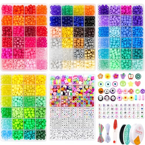 3600 Pony Beads, 96 Farbe Pony Perlen set, Perlen für Armbänder, Buchstabenperlen, Bastelperlen zum Auffädeln, Armbänder Selber Machen DIY Jewelry Perlenset für Armbänder Geschenk für Mädchen