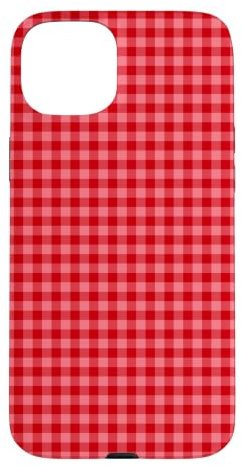 Custodia per iPhone 15 Plus Rosso Rosa Mini Gingham Carino Piccolo Check Cottagecore Preppy