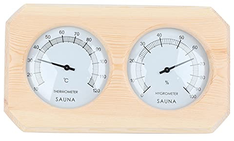 Arythia Higrometro y Termometro para Sauna, Medidor de Humedad de Madera con Dial, Termometro Casa Preciso para Interior, Rango 10-120 °C, 0-100%