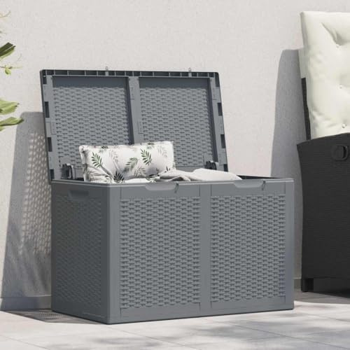Ordellia Caja de jardín gris PP ratán 180 L caja de almacenaje caja de cojines caja de terraza balcón caja exterior resistente a la intemperie resistente a los rayos UV con tapa y asas para jardín