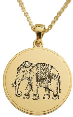 LKBEADS Collier pendentif éléphant royal gravé, en argent sterling 925 plaqué or, avec chaîne câble de 45,7 cm (18 pouces). Bijou fait main pour homme et femme | LKD_EGP_00773