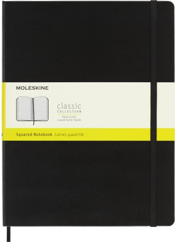 Moleskine Classic Notebook, Taccuino a Quadretti, Copertina Rigida e Chiusura ad Elastico, Formato XL 19 x 25 cm, Colore Nero, 192 Pagine