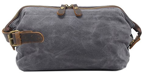 Neuleben Kulturtasche Wasserdicht Vintage Canvas Leder Damen Herren Kosmetiktasche Kulturbeutel für Reise Urlaub