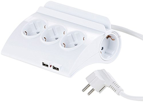 revolt Doppelsteckdose: Schaltbare 5-Fach-Steckdosenleiste, 2 USB-Ladeports, Smartphone-Ablage (Steckdosenleiste mit Ladefunktion, mit USB-Port, iPad)