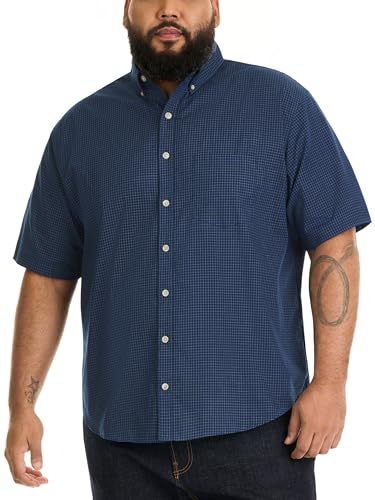 Van Heusen Big and Tall Herrskjorta, skrynkelfri, kortärmad rutig skjorta med knappar
