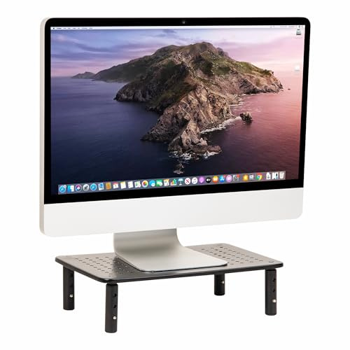 Mind Reader Monitor Stand, Height Adjustable, Ventilated Laptop Riser, Office, Metal, 14.5L x 9.25W x 5.5H, Black