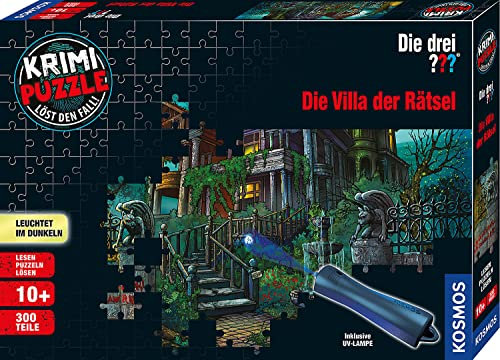 Die drei ??? - Krimi Puzzle - Die Villa der Rätsel von KOSMOS 697976, 300 Teile, Leuchtet im Dunkeln, mit UV-Lampe, Lesen, Puzzeln, Rätsel lösen, Detektiv Puzzle ab 10 Jahre