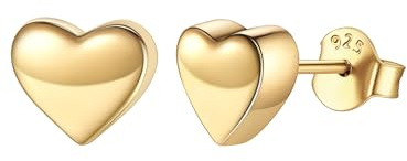 ChicSilver 14k Gold Plated Stud Earrings for Women Hypoallergenic Gold Plated Heart Earrings for Women Heart Stud Earring 7MM