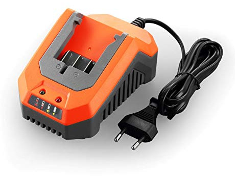 FUXTEC Li-Ion Schnell-Ladegerät 2,4A 70W FX-E1LG2A – für 2Ah & 4Ah Batterie passend für alle FUXTEC 20 Volt Gartengeräte – Ladespannung 20.9V