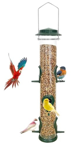 MIXXIDEA Vogelfutterspender aus Metallrohr für den Außenbereich, zum Aufhängen, für Wildvögel, 6 Anschlüsse, hängende Vogelfutterstation, zieht Vögel im Garten, Balkon an (Grün)
