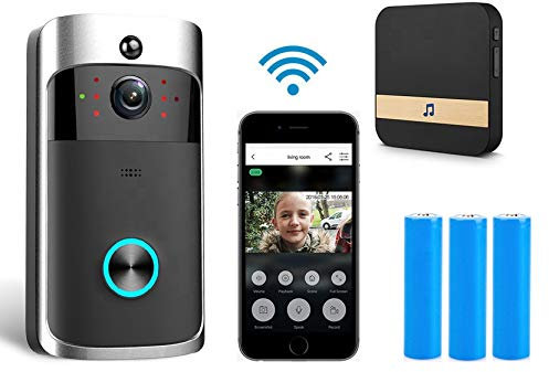 Video Doorbell Wireless Camera Home Security D&N Smart PIR Motion Detector Real-Time Notification Two-Way Talk Long Lasting 3X Rechargeable Batteries Night Vision (Black)