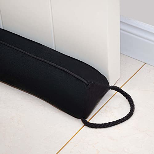 Marwood Burlete para Bajos de Puertas y Ventanas, 96,5 cm, extraíble y Lavable, con Peso, francés, Bloqueador de Corrientes y Ruidos, Triangular, con Asas para Colgar, Negro