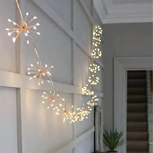 DINOWIN Solar Lichterkette Aussen, Wasserdichte Pusteblume Feuerwerk Lichter 8 Mode Kupfer Lichterketten Warmweiß Garten Rasen Weihnachten dekoration (5in1 50LED)