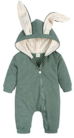 Nyfödd spädbarn baby flickor pojkar påsk sparkdräkt långärmad kanin bodysuit med huva toppar dragkedja outfit kläder, gRÖN, 3-6 månader