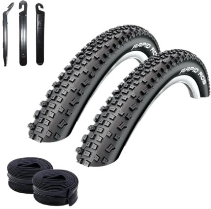 2 x Schwalbe Fahrradreifen 29 Rapid Rob Fahrraddecke 57-622 (29 x 2.25) + 2 passende Schläuche SV19 inkl. maxxi4you Reifenheber