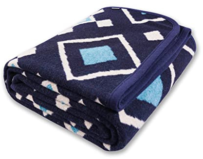 PuTian Merino Wool Blanket, Soft Throw for Camping, 51 x 63, Blue Check | Odor-free, Durable with Reinforced Edges, Multi-scene Use for Couch, Bed, Travel & Emergency, Machine Washable