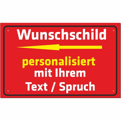 INDIGOS UG - Personalizzare i cartelli con freccia – cartello personalizzato – rosso – Pannello composito in alluminio 8 misure – con testo – Scritta – per garage, hotel, parcheggio, scuola, posto