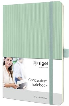 Sigel Conceptum Premium Notizbuch A5 liniert grün Softcover | CO337, 194 nummerierte Seiten mit Inhaltsverzeichnis, Falttasche und Stiftschlaufe