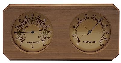 HSE Cedar Sauna Thermometer & Hygrometer - 2-in-1 Mechanical Instrument with Minimalist Design and Glass Dials (Horizontal)