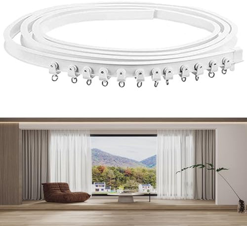 ToKinCen Decken Vorhangschiene Flexible 5m gebogene Vorhangschiene mit stummen Rollen, Deckenmontage, biegbare Raumteiler für Privatsphäre, GardinenFensterschienensystem