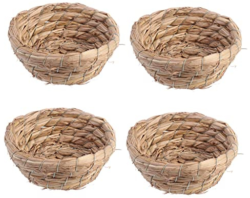 POPETPOP 4pièces Nids Oiseaux Paille Naturelle Tissée Main Cabane Suspendue pour Oiseaux de Compagnie Maison de Repos