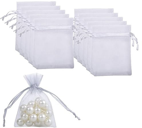 Aidi Organza Bags Small, 20 PCS Small Jewelry Pouches Jewellery 7 cm * 9 Mini Drawstring Bag ​for Birthday, Party Supplies, Anniversary, White (AD-CX-SDSSD01-WT20)