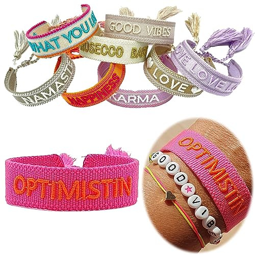 LS-LebenStil Exklusives Statement Armband - das Original 16-20cm Quasten besticktes Boho Canvas Webarmband Damen Freundschaftsarmband Geschenk gewebt textil Stoffarmband