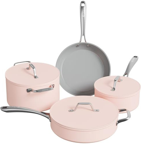 Ciarra Beyond - Batterie de Cuisine - Set de 4 Pièces - Poêle à Frire 26cm - Sauteuse 28cm/4.2L- Cocotte 24cm/5.9L - Casserole 20cm/ 2.8L - Revêtement Antiadhésif - Tous Feux dont Induction-Rose