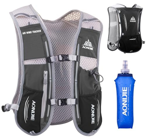Azarxis Trinkrucksack 5L / 5.5L, Ultraleichter Laufrucksack, Trailrunning Rucksack, Hydrationspack für Laufen, Joggen, Wandern, Marathon (Schwarz (5L) - mit 1 Soft Flask (500ml))